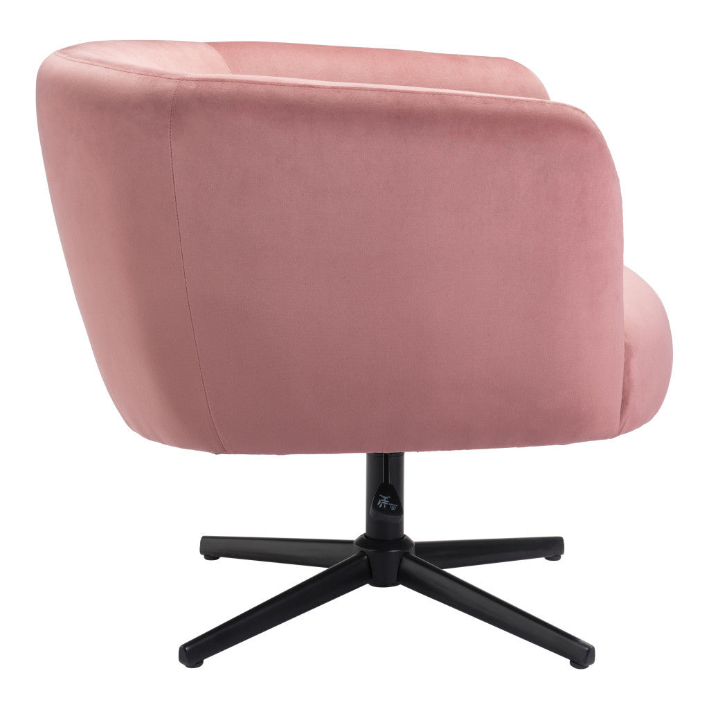 30" Pink And Black Velvet Swivel Barrel Chair