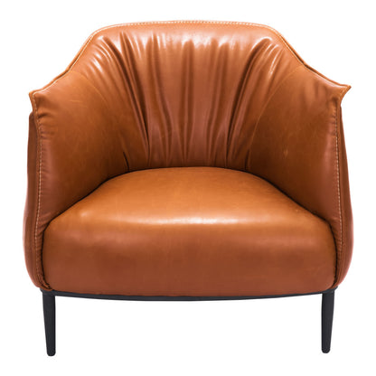 35" Terra Cotta And Brown Faux Leather Barrel Chair