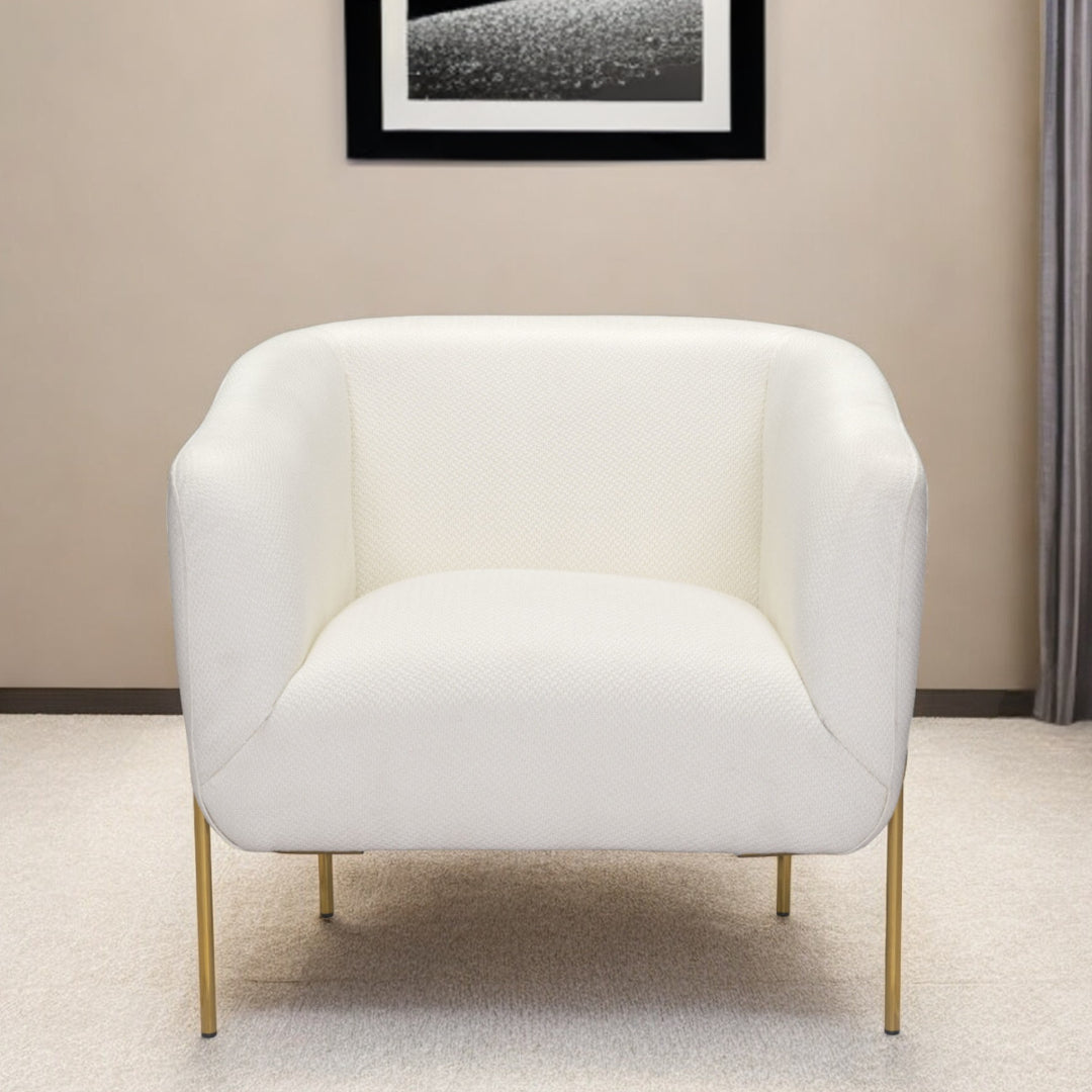 31" Ivory And Gold Fabric Arm Chair