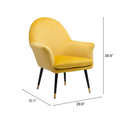 30" Yellow And Black And Gold Velvet And Upholstered Arm Chair