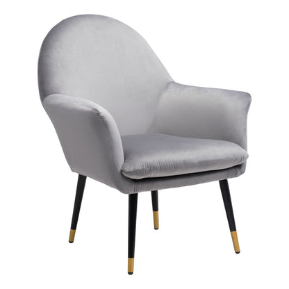 30" Gray And Black and Gold Velvet Arm Chair