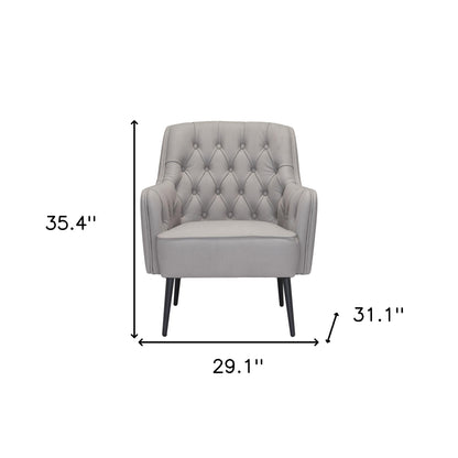 29" Gray And Black Faux Leather Tufted Arm Chair