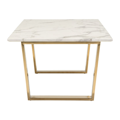 47" White And Gold Faux Marble And Steel Coffee Table