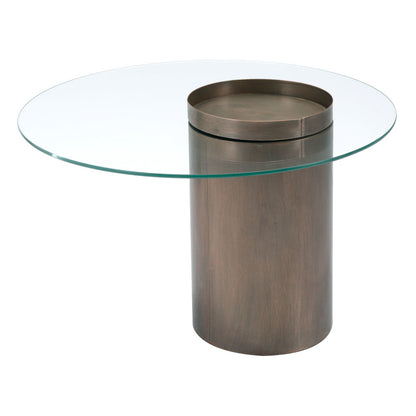 Set of Two 32" Clear and Gold Glass And Steel Round Pedestal Coffee Table