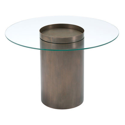 Set of Two 32" Clear and Gold Glass And Steel Round Pedestal Coffee Table