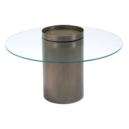 Set of Two 32" Clear and Gold Glass And Steel Round Pedestal Coffee Table