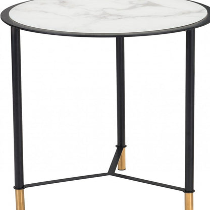 Set of Two 32" White And Black Glass And Steel Round Nested Coffee Tables