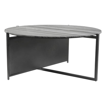 36" Gray And Black Genuine Marble And Steel Round Coffee Table