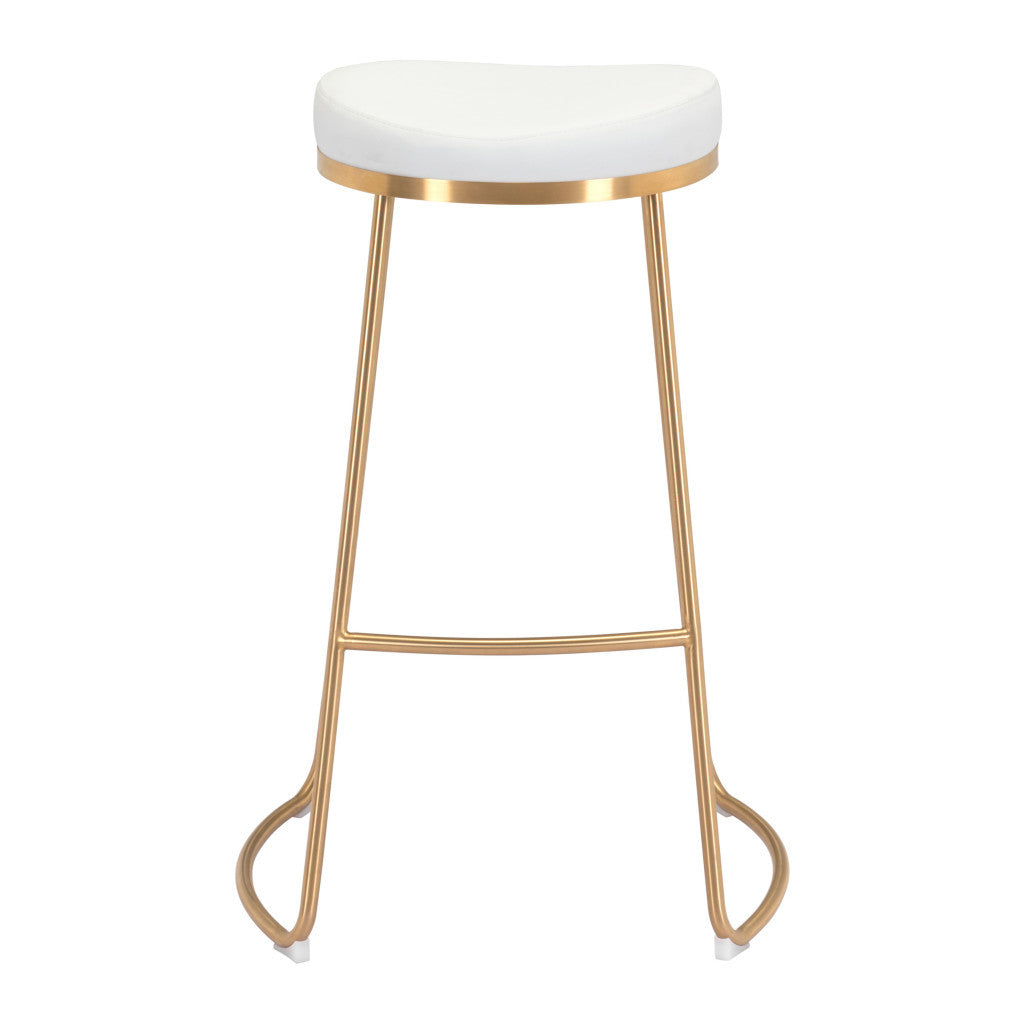 Set of Two 31" White And Gold Steel Backless Bar Height Bar Chairs