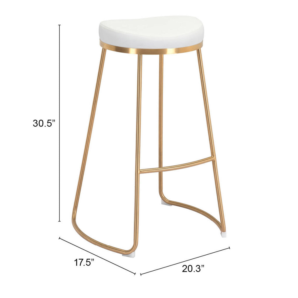 Set of Two 31" White And Gold Steel Backless Bar Height Bar Chairs