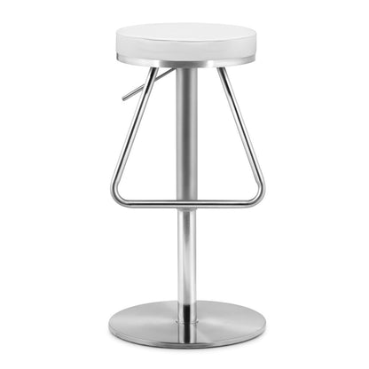 31" White And Silver Steel Swivel Backless Bar Height Bar Chair