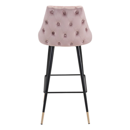 30" Pink And Black Velvet And Steel Bar Height Bar Chair