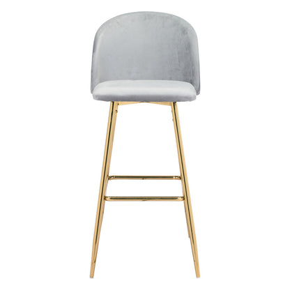 30" Gray And Gold Steel Low Back Bar Height Bar Chair