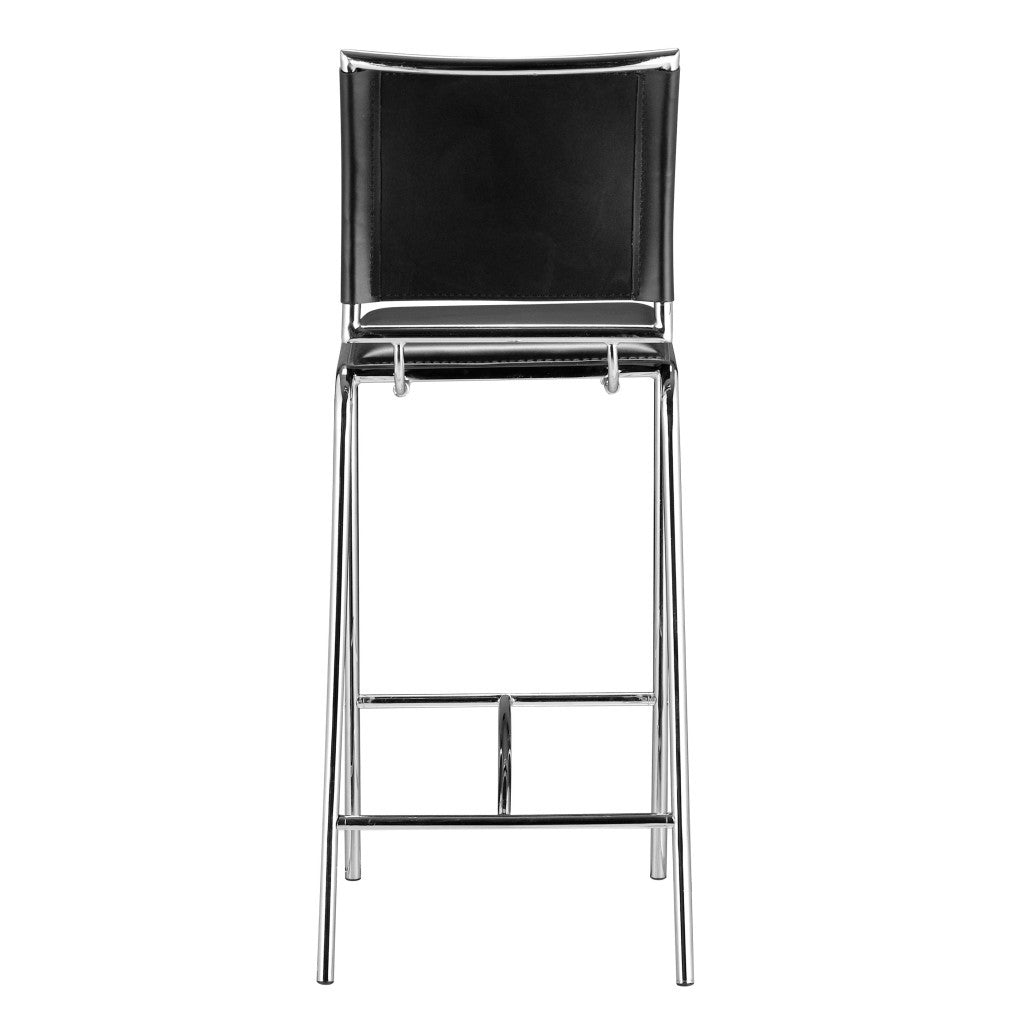 Set of Two 29" Black And Silver Steel Low Back Bar Height Bar Chairs