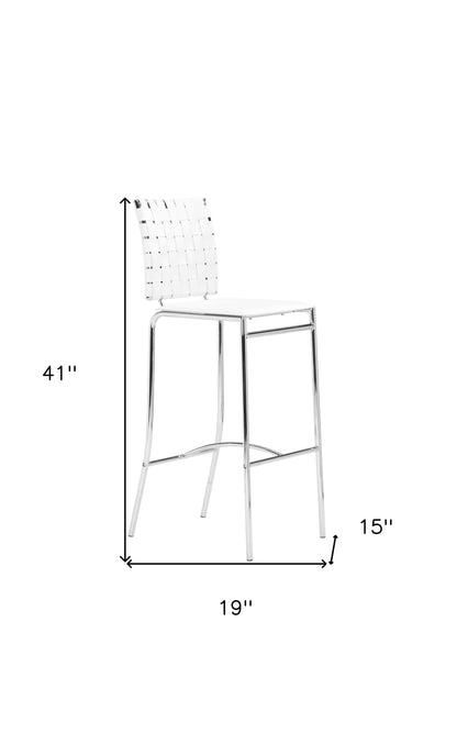 Set of Two 29" White And Silver Steel Low Back Bar Height Bar Chairs