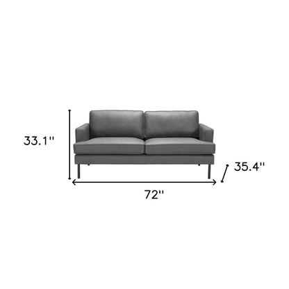 72" Gray Polyester Sofa With Black Legs