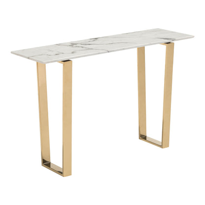 Designer's Choice White Faux Marble and Gold Console Table