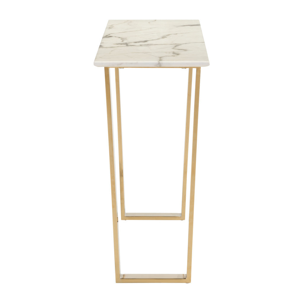 Designer's Choice White Faux Marble and Gold Console Table