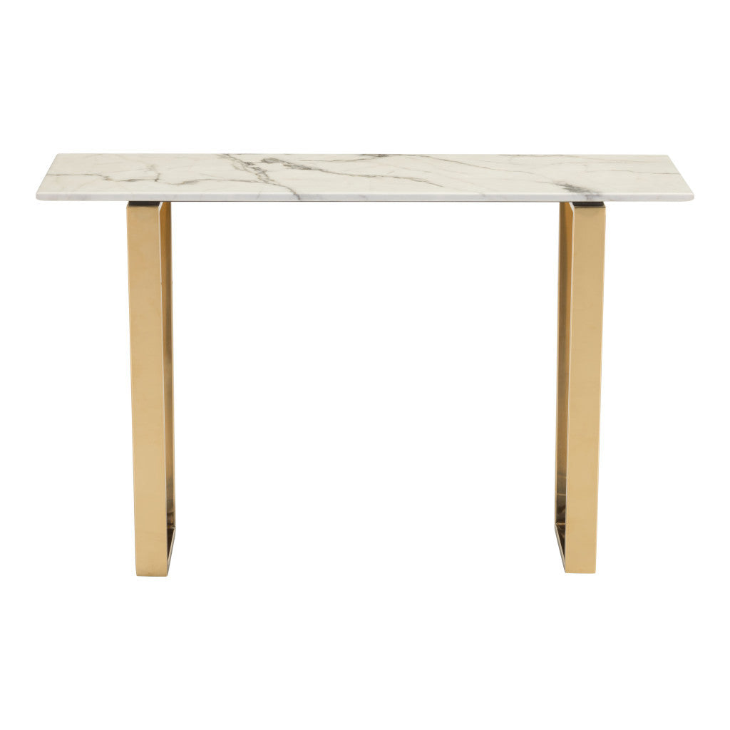 Designer's Choice White Faux Marble and Gold Console Table