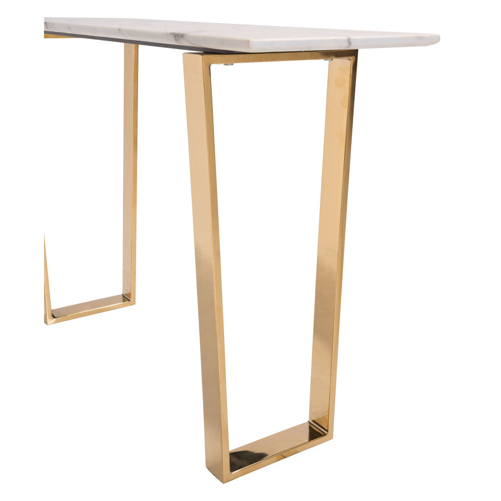 47" White and Gold Faux Marble Sled Console Table