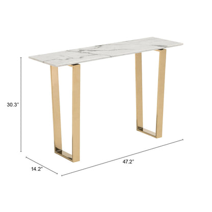 47" White and Gold Faux Marble Sled Console Table