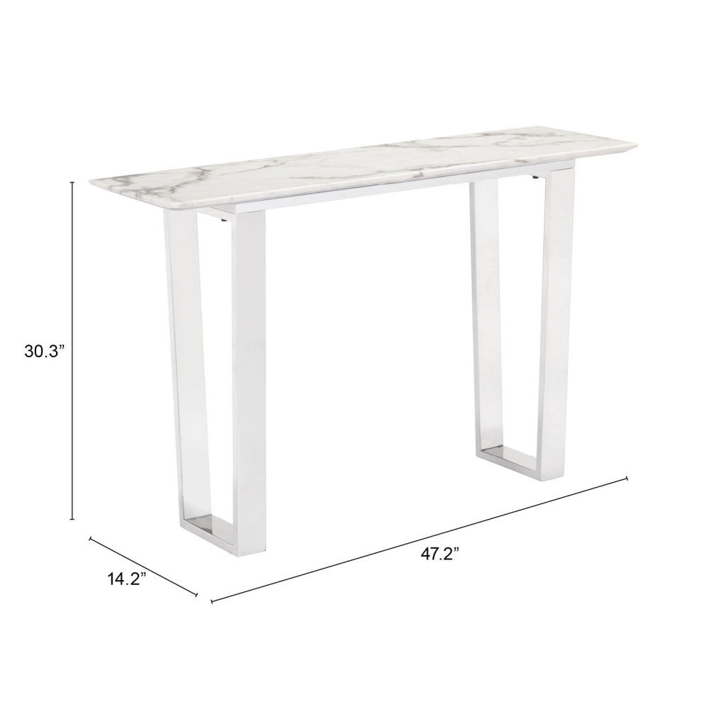 Designer's Choice White Faux Marble and Steel Console Table