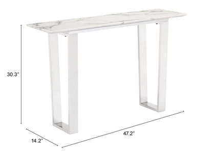 Designer's Choice White Faux Marble and Steel Console Table