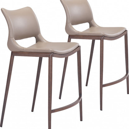 Set of Two " Gray And Brown Steel Low Back Bar Chairs