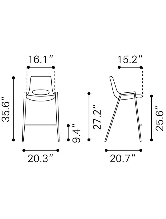 Set of Two 26 " Beige And Brown Steel Low Back Counter Height Bar Chairs