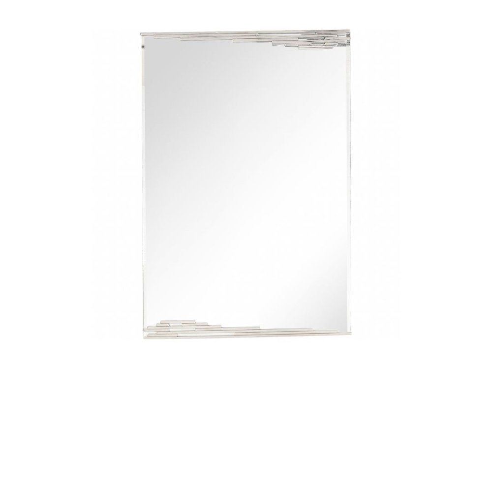 46" Silver Stainless Steel Geometric Lines Framed Accent Mirror