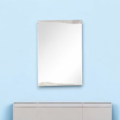 46" Silver Stainless Steel Geometric Lines Framed Accent Mirror