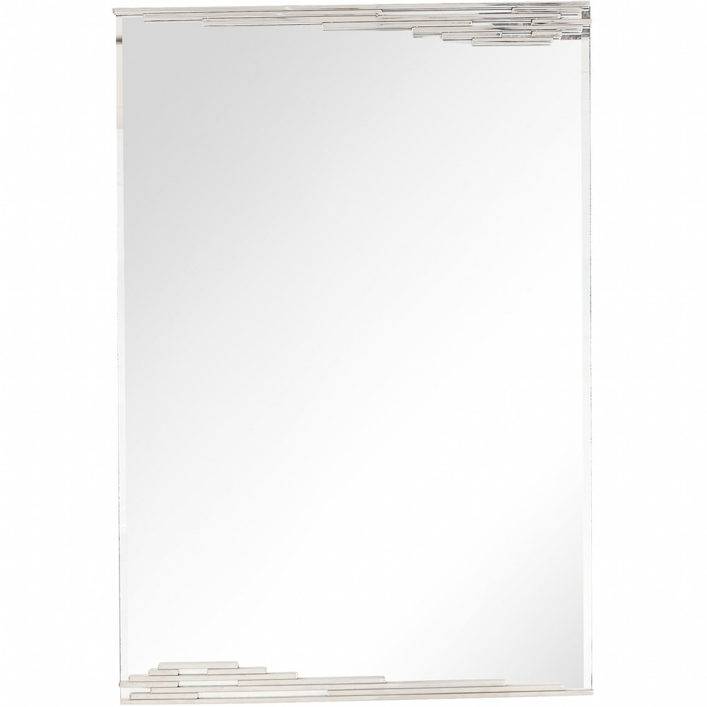 46" Silver Stainless Steel Geometric Lines Framed Accent Mirror