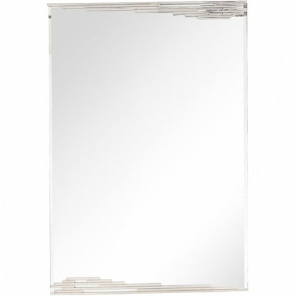 46" Silver Stainless Steel Geometric Lines Framed Accent Mirror