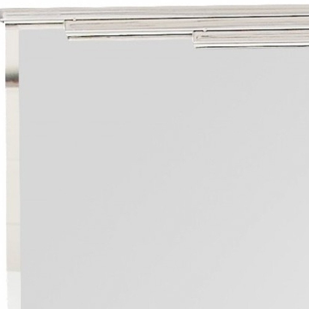 46" Silver Stainless Steel Geometric Lines Framed Accent Mirror