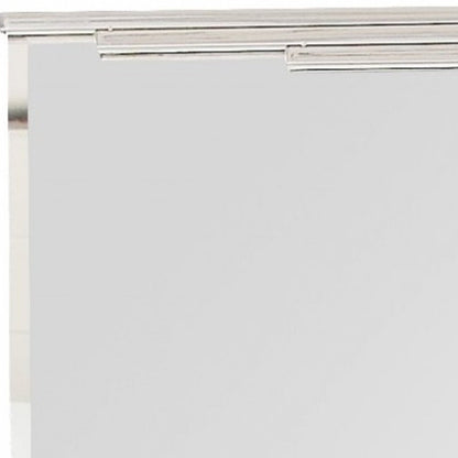 46" Silver Stainless Steel Geometric Lines Framed Accent Mirror