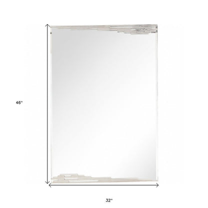 46" Silver Stainless Steel Geometric Lines Framed Accent Mirror