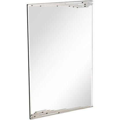 46" Silver Stainless Steel Geometric Lines Framed Accent Mirror
