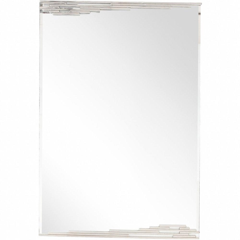 46" Silver Stainless Steel Geometric Lines Framed Accent Mirror