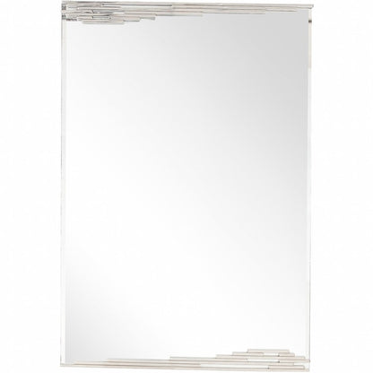 46" Silver Stainless Steel Geometric Lines Framed Accent Mirror