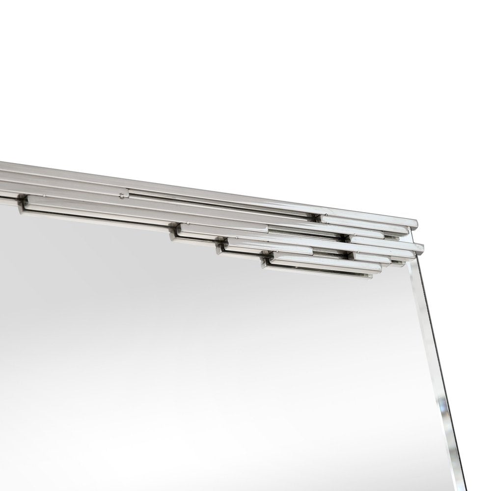 46" Silver Stainless Steel Geometric Lines Framed Accent Mirror
