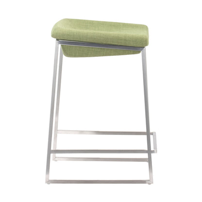 Set of Two 24" Green and Silver Steel Backless Counter Height Bar Chairs