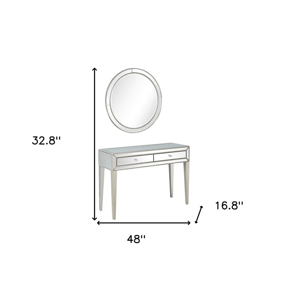 48" Silver Mirrored Glass Console Table