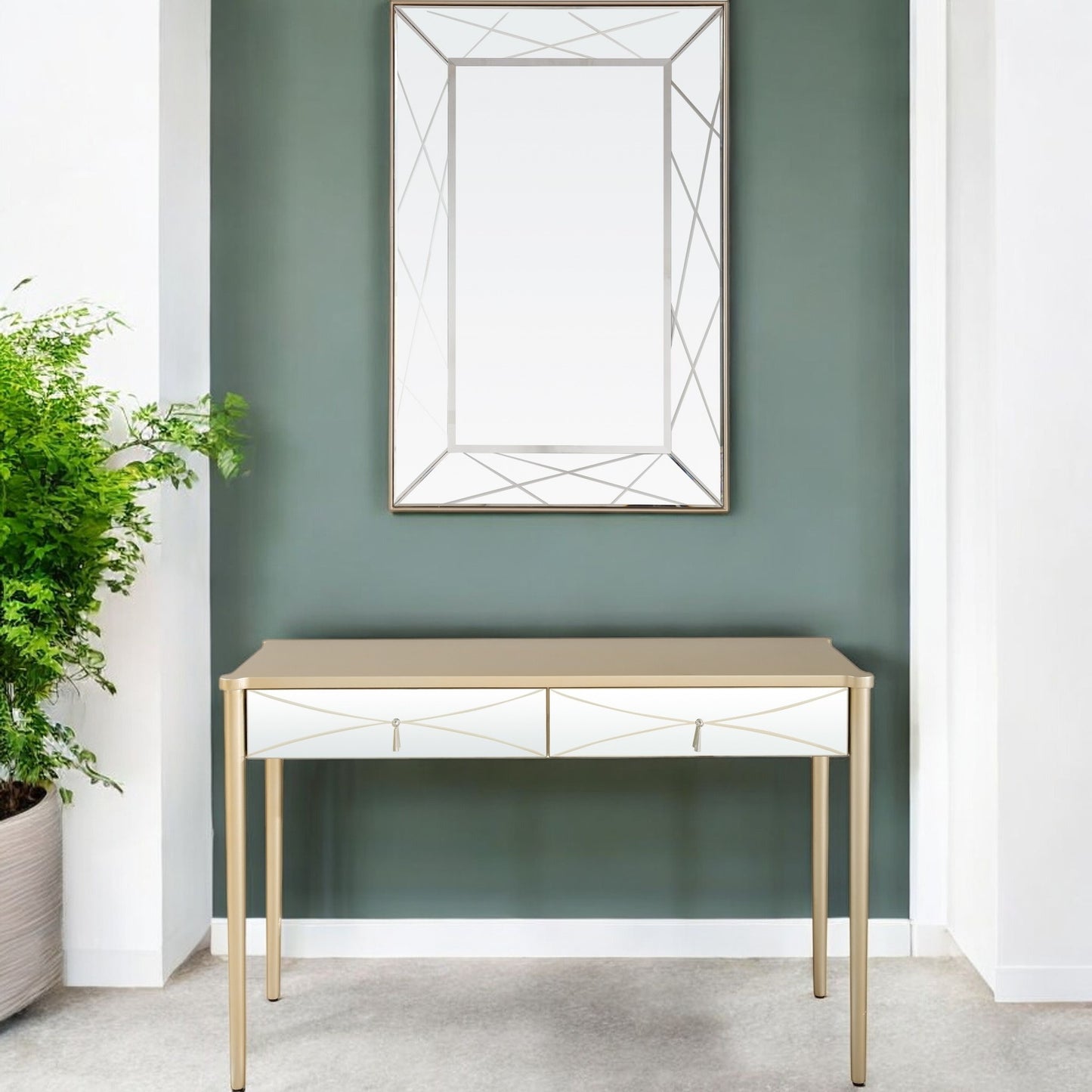 48" Champagne Mirrored Glass Console Table