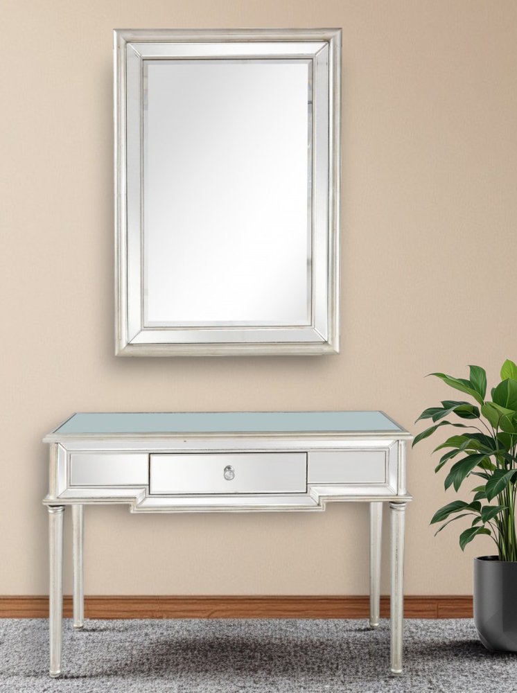 48" Silver Mirrored Glass Console Table With Drawer