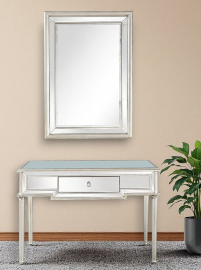 48" Silver Mirrored Glass Console Table With Drawer