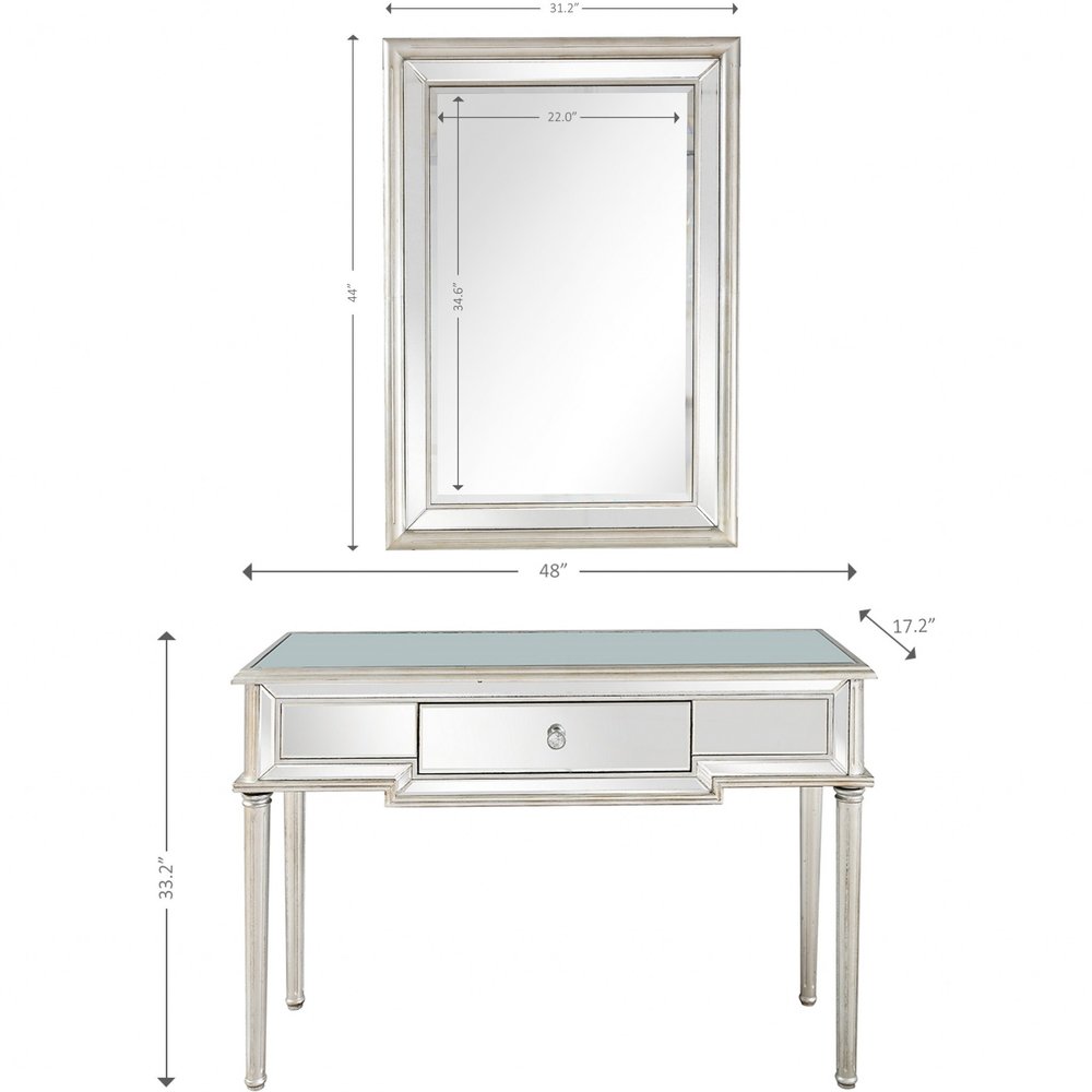 48" Silver Mirrored Glass Console Table With Drawer