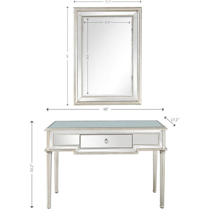 48" Silver Mirrored Glass Console Table With Drawer