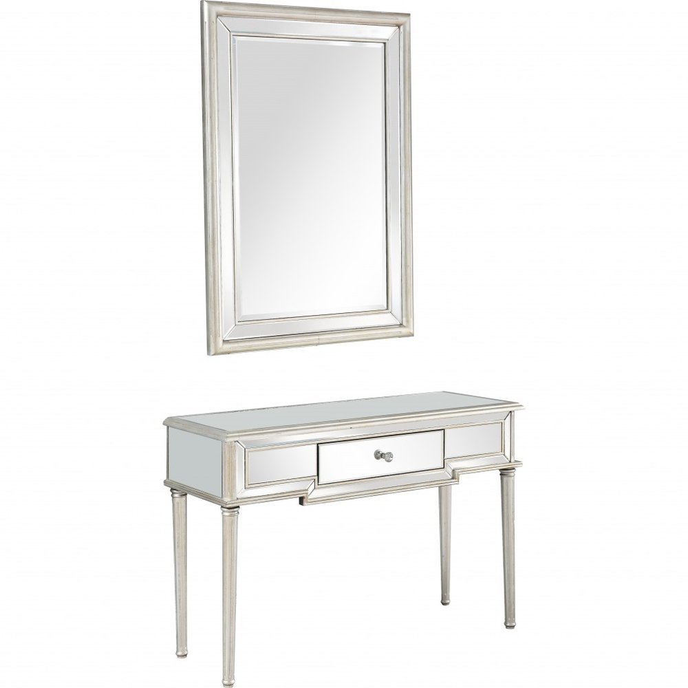 48" Silver Mirrored Glass Console Table With Drawer