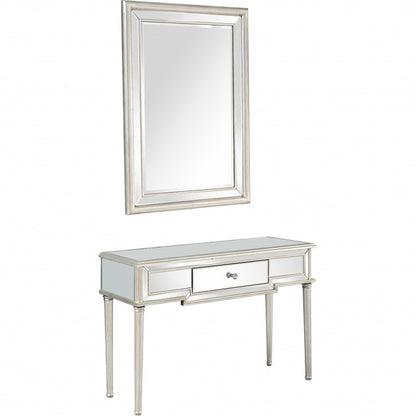 48" Silver Mirrored Glass Console Table With Drawer
