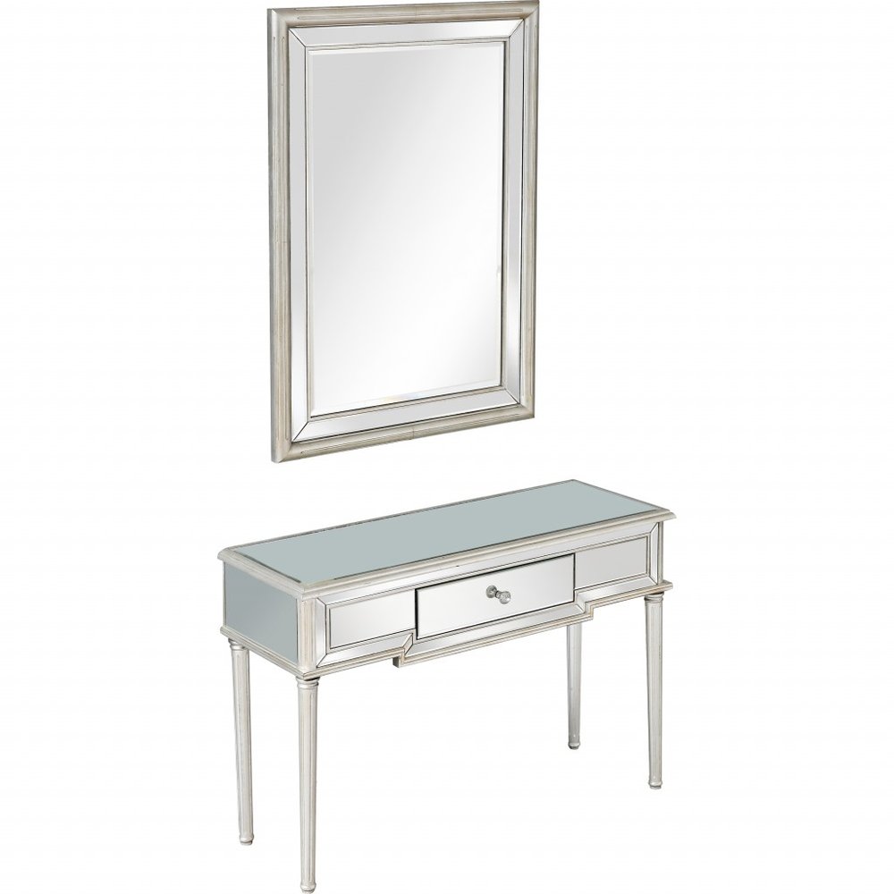 48" Silver Mirrored Glass Console Table With Drawer